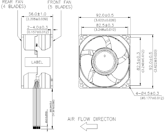 Габаритные размеры вентилятора охлаждения GFC0948SS-00F4N Delta Electronics