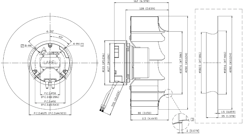 Габаритные размеры радиального вентилятора охлаждения GTB028EUB16 Delta Electronics Габаритные размеры радиального вентилятора охлаждения GTB028EUB16 Delta Electronics