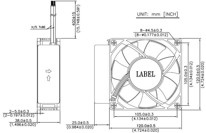 Габаритные размеры вентилятора охлаждения GTW012FU604 Delta Electronics Габаритные размеры вентилятора охлаждения GTW012FU604 Delta Electronics