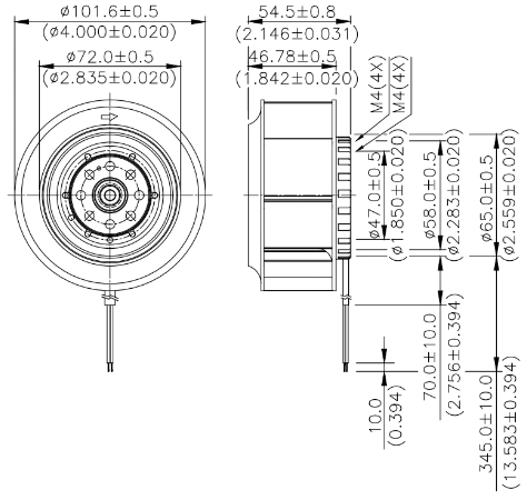 Габаритные размеры радиального вентилятора охлаждения KFB1048HHS-F00 Delta Electronics Габаритные размеры радиального вентилятора охлаждения KFB1048HHS-F00 Delta Electronics