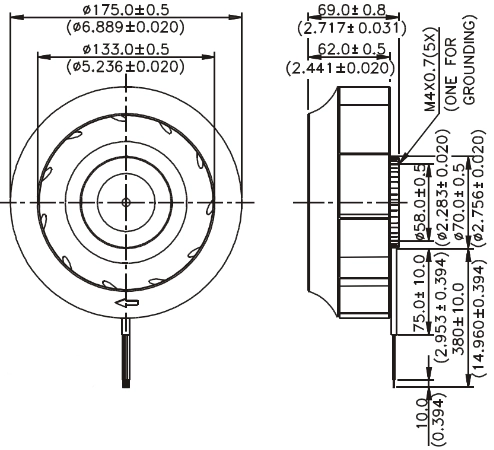 Габаритные размеры радиального вентилятора охлаждения KFB1724SHT-AR00 Delta Electronics