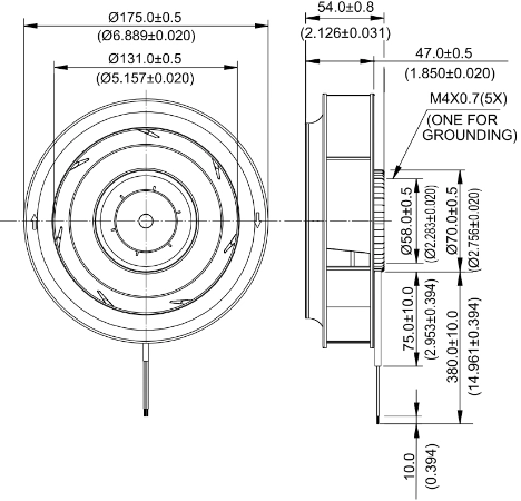 Габаритные размеры радиального вентилятора охлаждения KFB1748EHS Delta Electronics