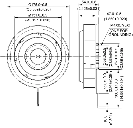 Габаритные размеры радиального вентилятора охлаждения KFB1748SHS Delta Electronics Габаритные размеры радиального вентилятора охлаждения KFB1748SHS Delta Electronics