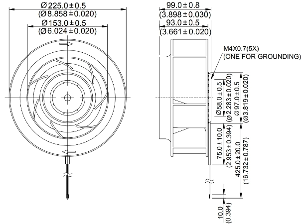 Габаритные размеры радиального вентилятора охлаждения KFB2348HU Delta Electronics