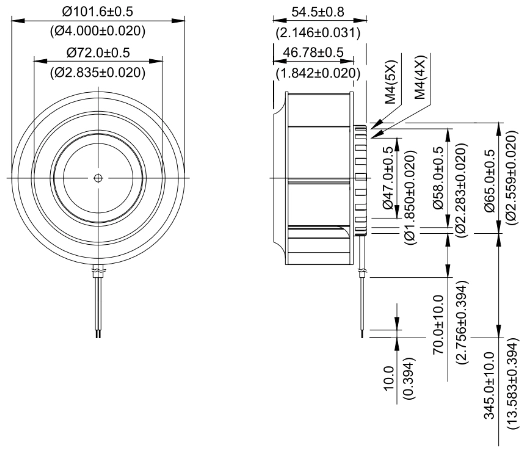Габаритные размеры радиального вентилятора охлаждения KHB1048VHS-F00 Delta Electronics Габаритные размеры радиального вентилятора охлаждения KHB1048VHS-F00 Delta Electronics