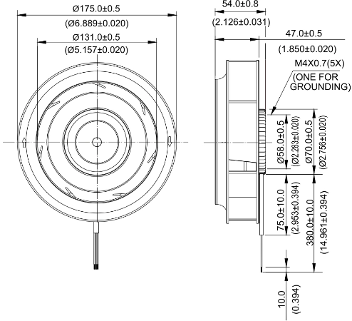 Габаритные размеры радиального вентилятора охлаждения KHB1748HS Delta Electronics
