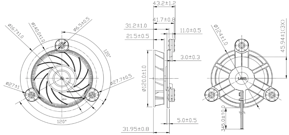 Габаритные размеры вентилятора охлаждения KSB1212ME-03P1 Delta Electronics