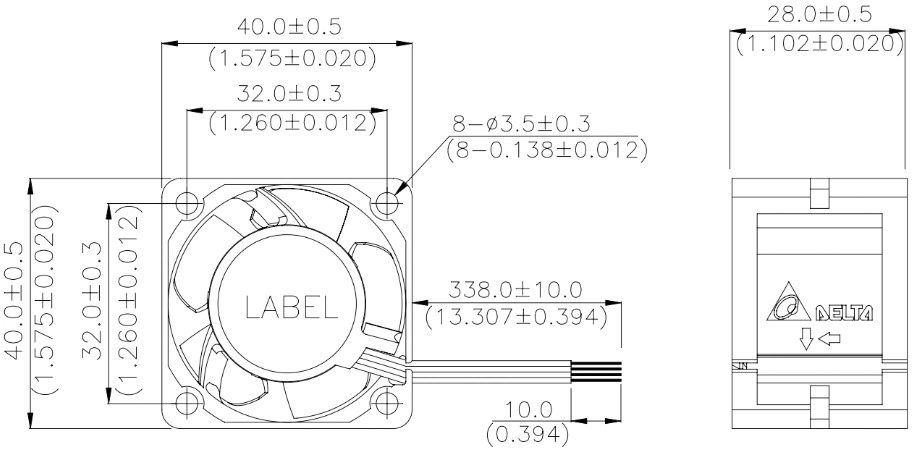 Габаритные размеры вентилятора охлаждения PFB0412EN-E Delta Electronics Габаритные размеры вентилятора охлаждения PFB0412EN-E Delta Electronics
