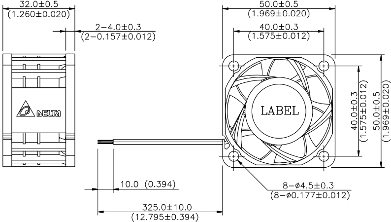 Габаритные размеры вентилятора охлаждения PFB0512EHF-R00 Delta Electronics Габаритные размеры вентилятора охлаждения PFB0512EHF-R00 Delta Electronics