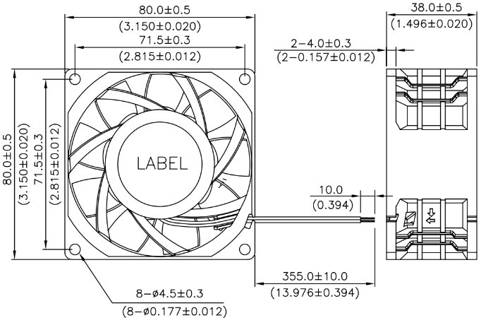 Габаритные размеры вентилятора охлаждения PFB0824DHEP0 Delta Electronics