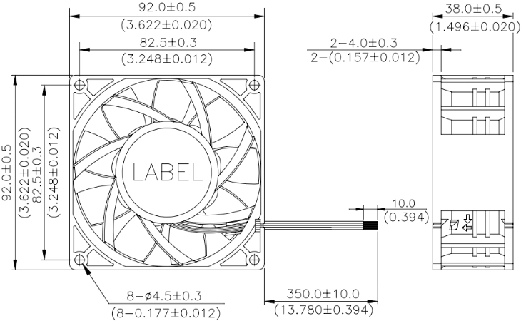 Габаритные размеры вентилятора охлаждения PFB0924DHE-R00 Delta Electronics Габаритные размеры вентилятора охлаждения PFB0924DHE-R00 Delta Electronics