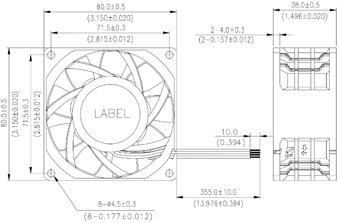 Габаритные размеры вентилятора охлаждения PFC0812DE-SP07 Delta Electronics Габаритные размеры вентилятора охлаждения PFC0812DE-SP07 Delta Electronics