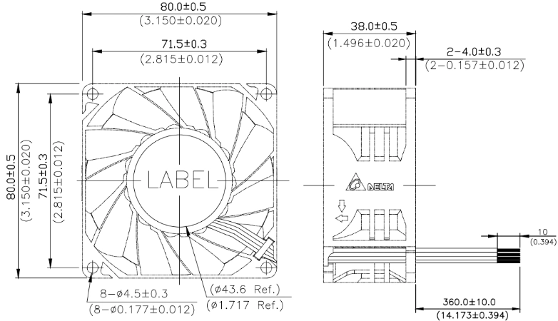 Габаритные размеры вентилятора охлаждения PFM0812HE-01BFY Delta Electronics Габаритные размеры вентилятора охлаждения PFM0812HE-01BFY Delta Electronics