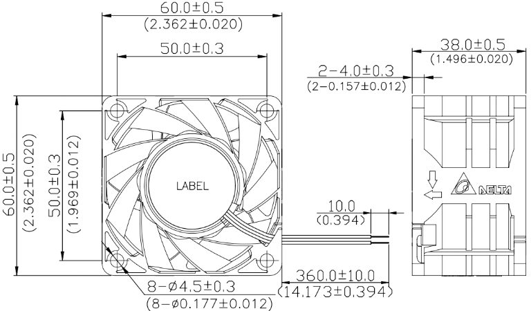 Габаритные размеры вентилятора охлаждения PFR0612XHE-R00 Delta Electronics