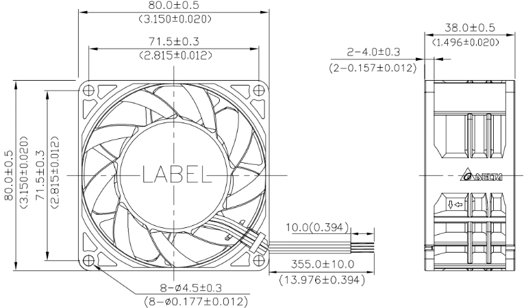 Габаритные размеры вентилятора охлаждения PFR0812DHE-R00 Delta Electronics Габаритные размеры вентилятора охлаждения PFR0812DHE-R00 Delta Electronics