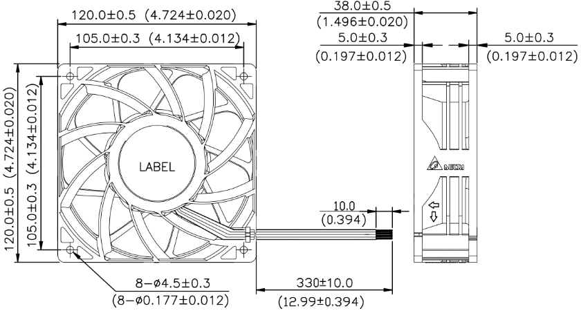 Габаритные размеры вентилятора охлаждения PFR1212UHE-R00 Delta Electronics
