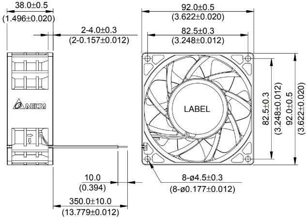 Габаритные размеры вентилятора охлаждения QFR0948GHE-F00 Delta Electronics Габаритные размеры вентилятора охлаждения QFR0948GHE-F00 Delta Electronics