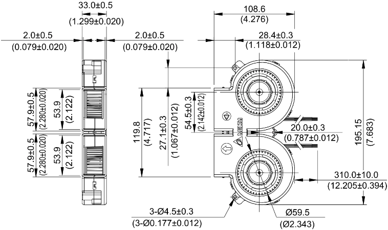 Габаритные размеры радиального вентилятора охлаждения SFB0412HH Delta Electronics Габаритные размеры радиального вентилятора охлаждения SFB0412HH Delta Electronics
