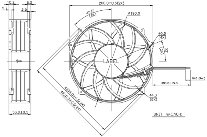Габаритные размеры вентилятора охлаждения THB2048HG-01 Delta Electronics Габаритные размеры вентилятора охлаждения THB2048HG-01 Delta Electronics