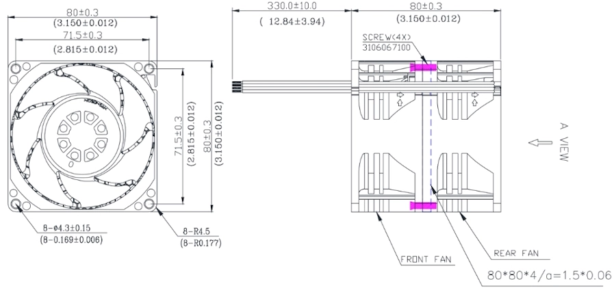 Габаритные размеры вентилятора охлаждения THD0812VE-00 Delta Electronics