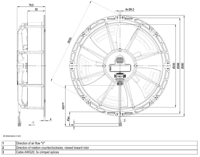 Габариты и монтаж вентилятора W1G230-EB89-01 Ebmpapst Габариты и монтаж вентилятора W1G230-EB89-01 Ebmpapst