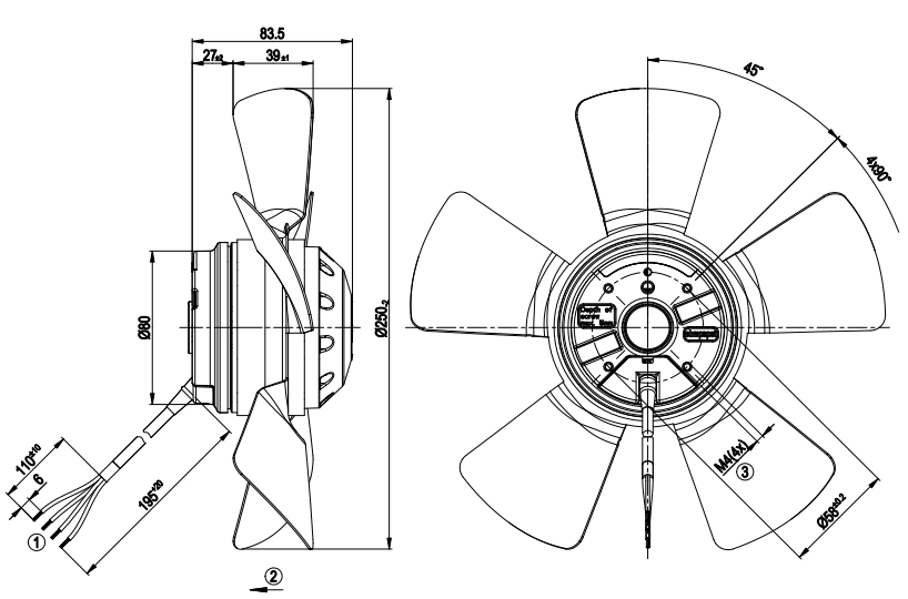 Габаритные размеры A2E250-AE65-55 Габаритные размеры A2E250-AE65-55