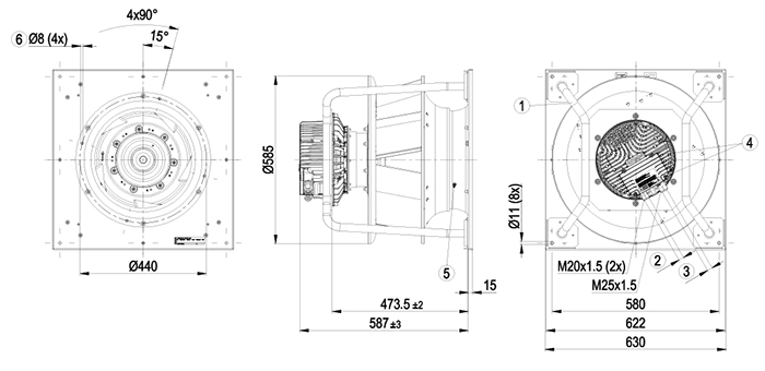 Габаритные размеры K3G500-PB33-01