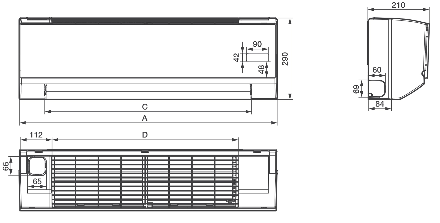 Габаритные размеры настенного фанкойла Electrolux EFH-300 Габаритные размеры настенного фанкойла Electrolux EFH-300