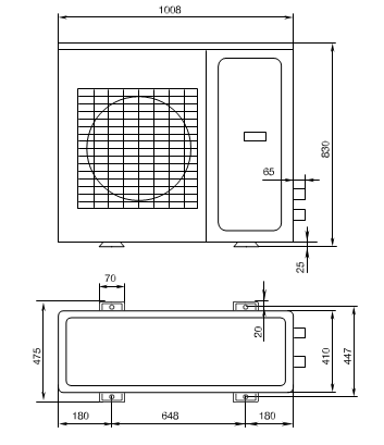 Габаритные размеры внешнего блока 1U48LS1ERB(S)