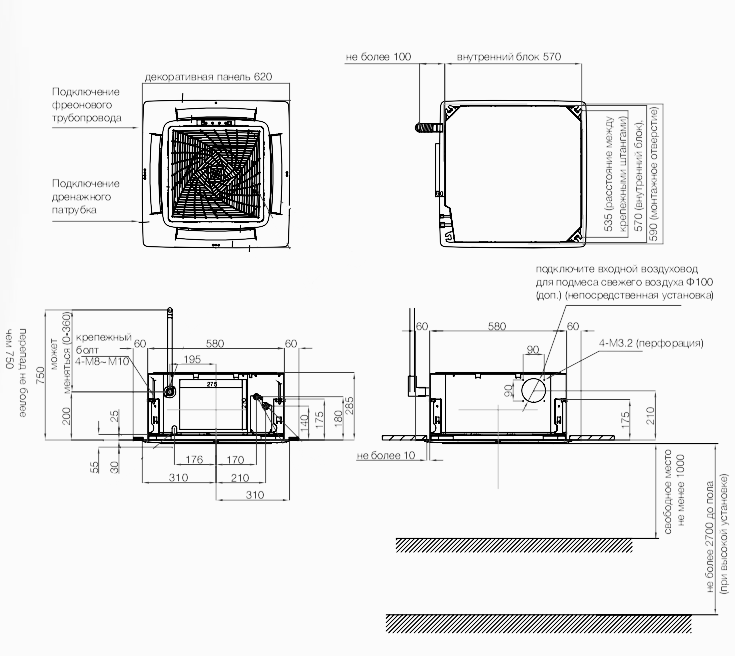 Габаритные размеры внутреннего блока AB052MCERA(M)