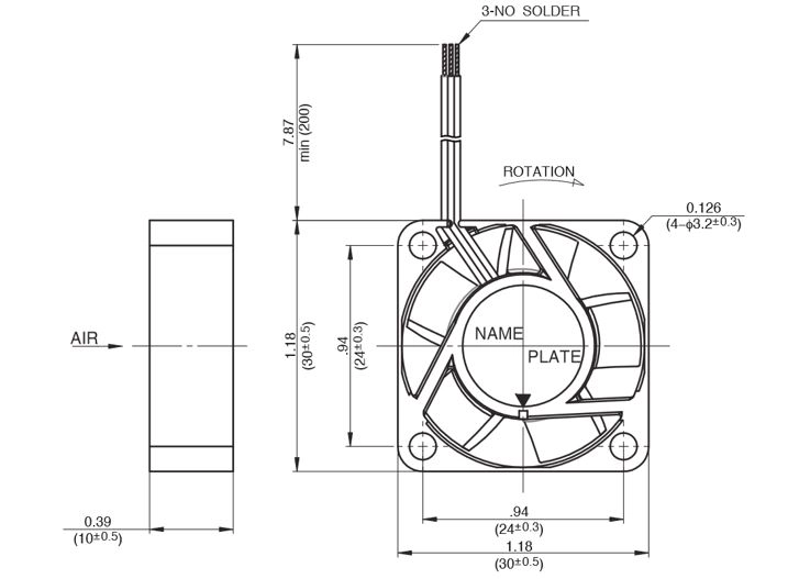 Габаритные размеры осевого вентилятора 03010SS-12M-AA-00 NMB axial fan Габаритные размеры осевого вентилятора 03010SS-12M-AA-00 NMB axial fan