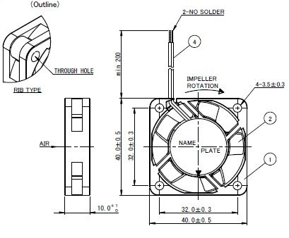 Габаритные размеры осевого вентилятора 04010SA-12L-ALD-0 NMB axial fan