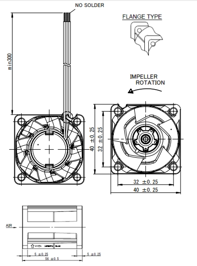 Габаритные размеры осевого вентилятора 04056DA-12T-E6E-8 NMB axial fan Габаритные размеры осевого вентилятора 04056DA-12T-E6E-8 NMB axial fan