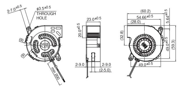 Габаритные размеры радиального вентилятора 06023GS-12L-AA-C0 NMB Technologies