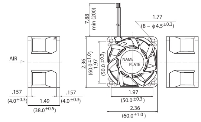 Габаритные размеры осевого вентилятора 06038DA-12S-EWH NMB axial fan