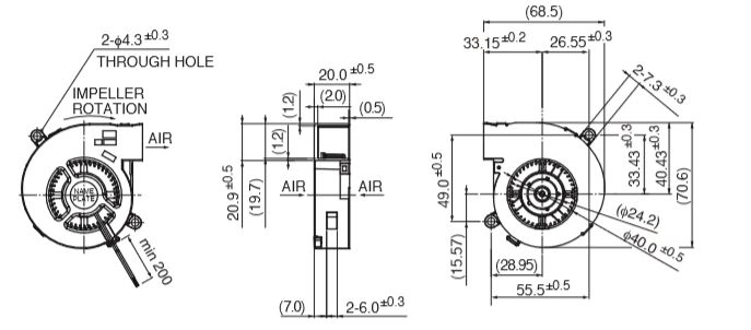 Габаритные размеры радиального вентилятора 06920GA-24L-AA-00 NMB Technologies