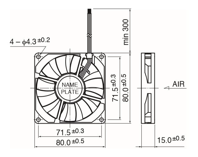Габаритные размеры осевого вентилятора 08015SS-12L-AT-00 NMB axial fan Габаритные размеры осевого вентилятора 08015SS-12L-AT-00 NMB axial fan