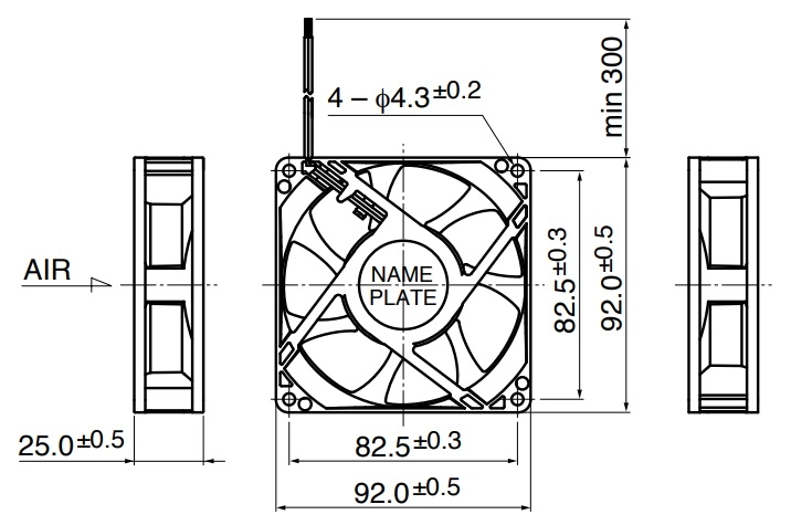 Габаритные размеры осевого вентилятора 09225VA-12K-AA-00 NMB axial fan