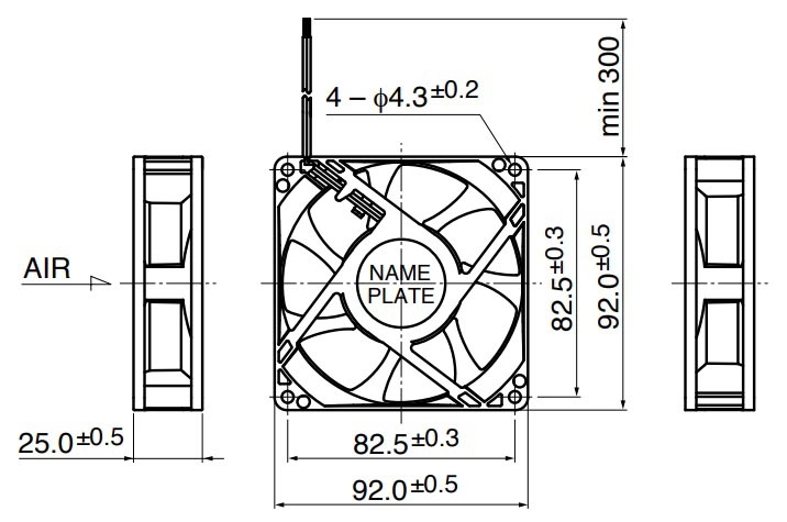 Габаритные размеры осевого вентилятора 09225VA-12P-EA-00 NMB axial fan Габаритные размеры осевого вентилятора 09225VA-12P-EA-00 NMB axial fan