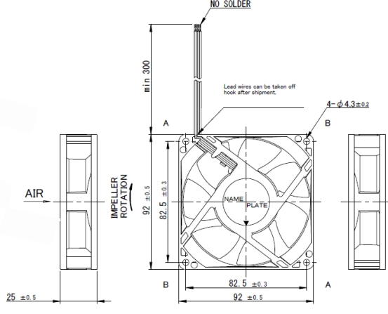 Габаритные размеры осевого вентилятора 09225VE-24Q-CU-02 NMB axial fan Габаритные размеры осевого вентилятора 09225VE-24Q-CU-02 NMB axial fan