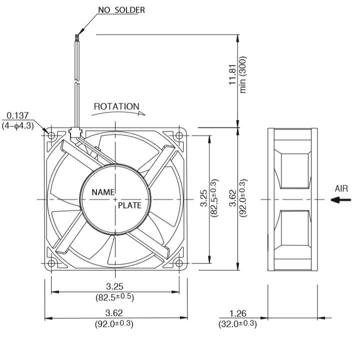 Габаритные размеры осевого вентилятора 09232VA-24Q-AAS-0 NMB axial fan