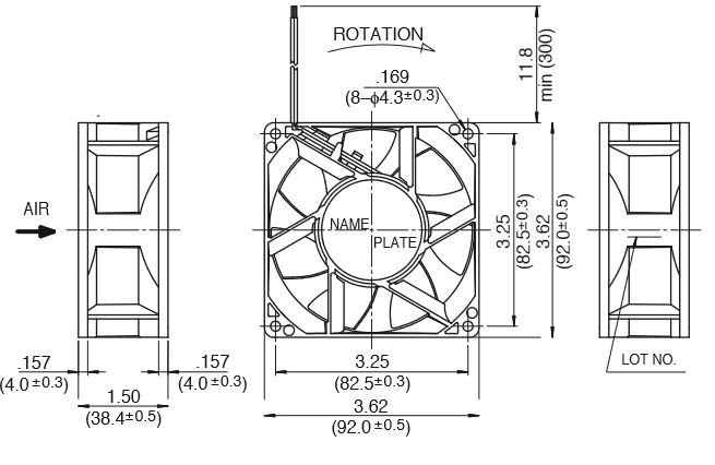 Габаритные размеры осевого вентилятора 09238RA-12N-AAD-0 NMB axial fan