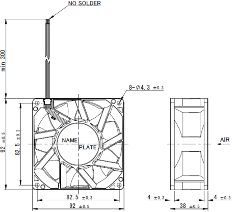 Габаритные размеры осевого вентилятора 09238RG-24P-GUD-1 NMB axial fan