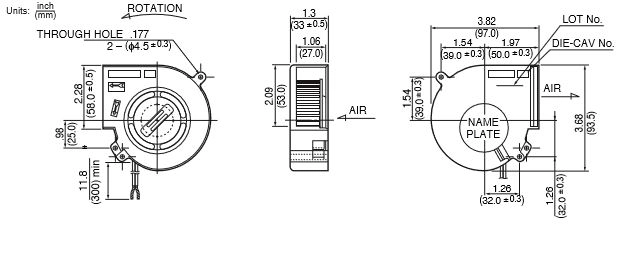 Габаритные размеры радиального вентилятора 09533GA-12T-AT-D0 NMB Technologies