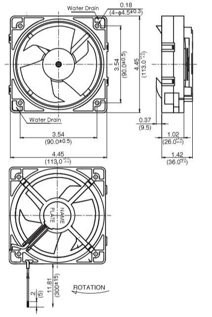 Габаритные размеры осевого вентилятора 11338JE-12K-BA-F0 NMB axial fan