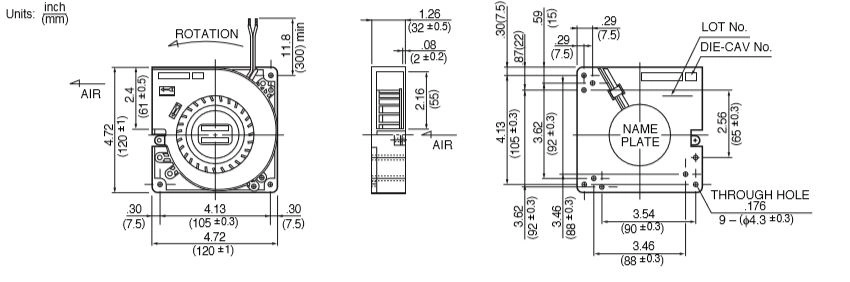 Габаритные размеры радиального вентилятора 12032GA-12N-AA-00 NMB Technologies