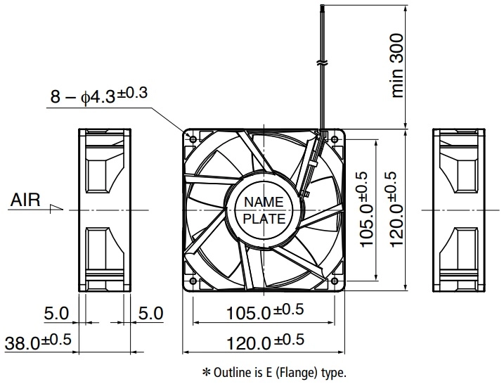 Габаритные размеры осевого вентилятора 12038VA-48R-GL NMB axial fan