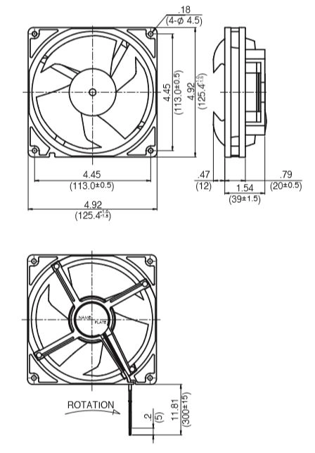 Габаритные размеры осевого вентилятора 12539JE-12K-BA-F0 NMB axial fan Габаритные размеры осевого вентилятора 12539JE-12K-BA-F0 NMB axial fan