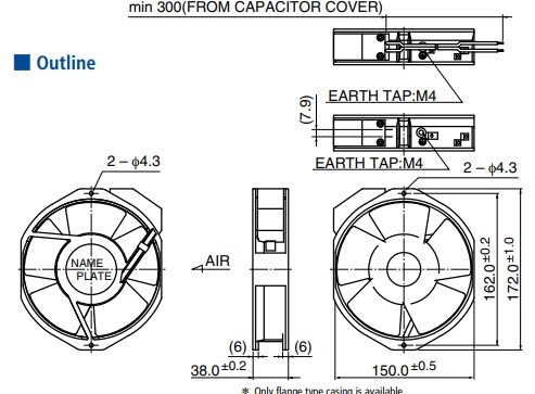 Габаритные размеры осевого вентилятора охлаждения 15038PB-B4L-EP-00_60Hz NMB