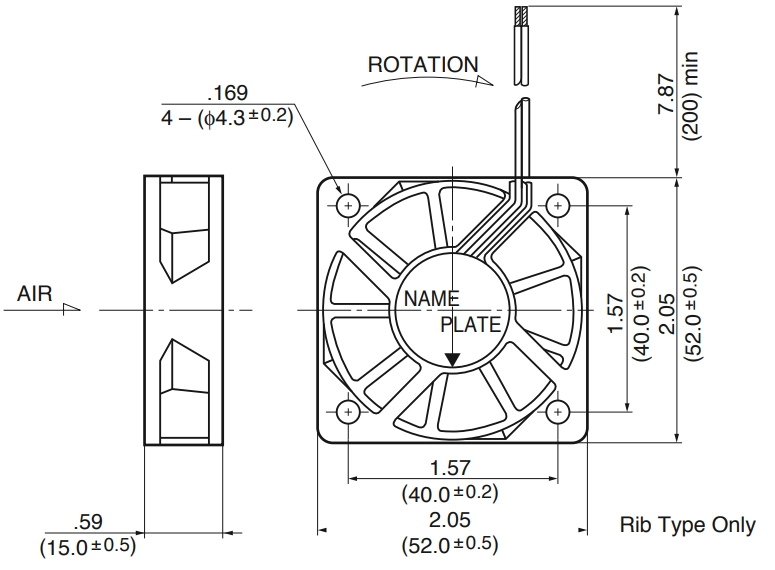 Габаритные размеры осевого вентилятора 2106KL-04W-B40 NMB axial fan